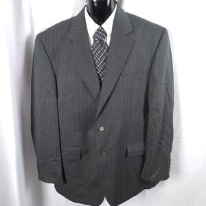 Chaps Mens 44R Gray Grey Pinstripe 100% Wool 2 Button Sports Coat Blazer Suit